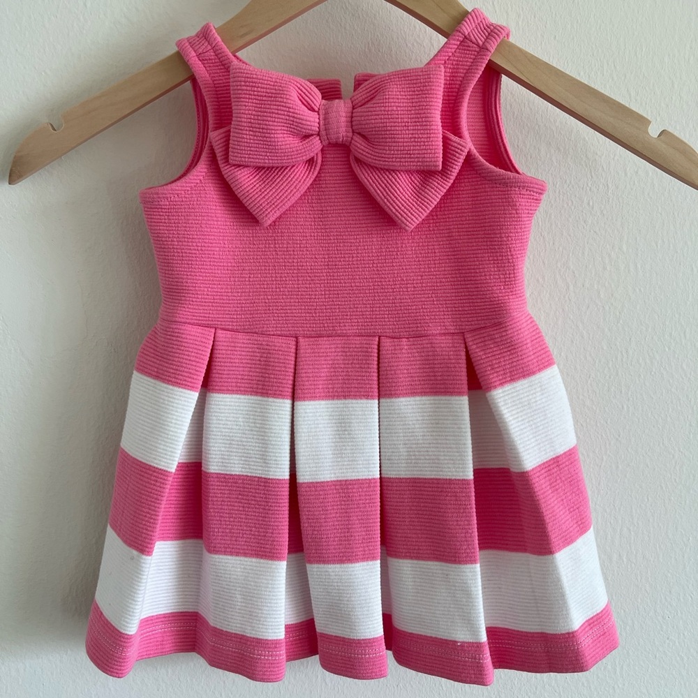 Janie and Jack Pink and White Stripped Bow Dress